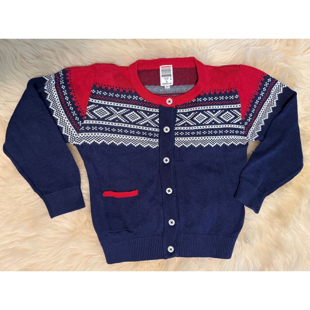 Maurius of Norway Fair Isle Cardigan — red/white/blue -‎ 3T to 4T